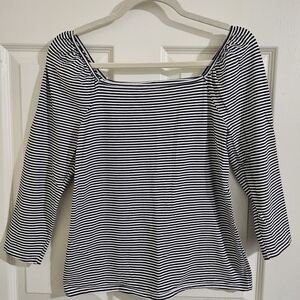 LOFT Black and White Striped Blouse